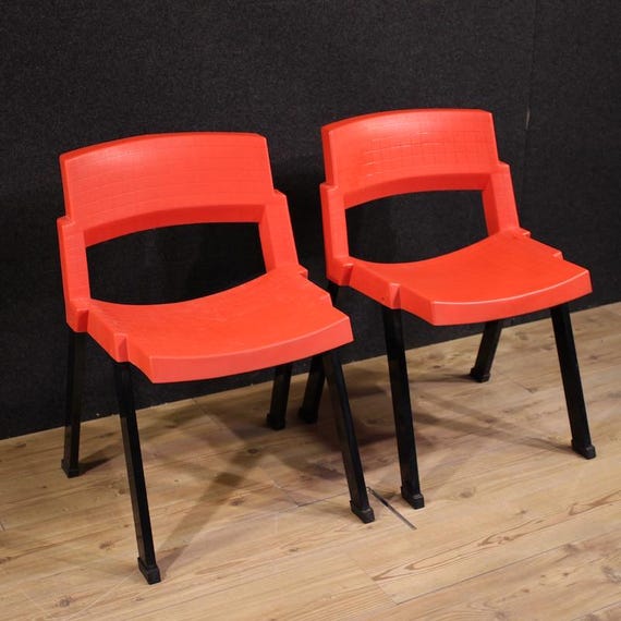 Pair of red City chairs design by Lucci & Orlandini for Lamm 1980s furniture