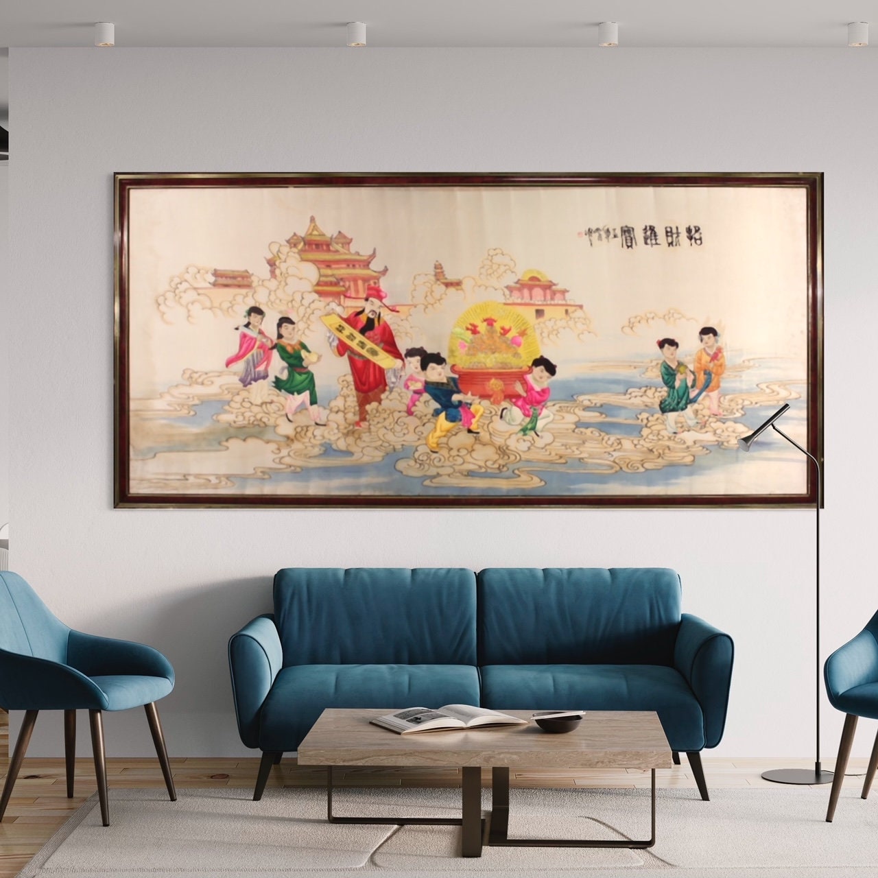 20th Century Chinese Silk Embroidery Painting Landscape with Figures