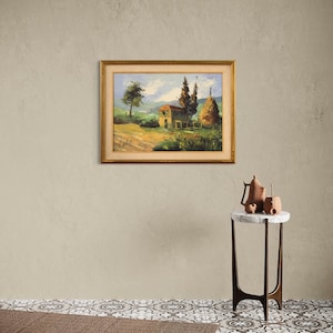 Landscape signed artwork oil on canvas painting countryside 20th century 900