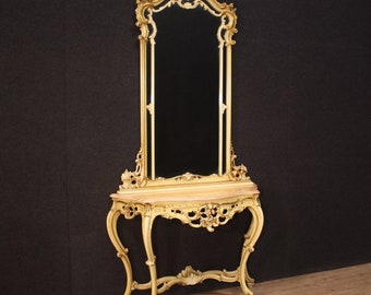 Große Konsole mit Spiegel Möbel lackiert antik Stil Louis XV 900 20 Jahrhundert