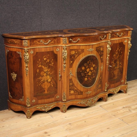 French sideboard furniture in inlaid wood cabinet antique style 20th century