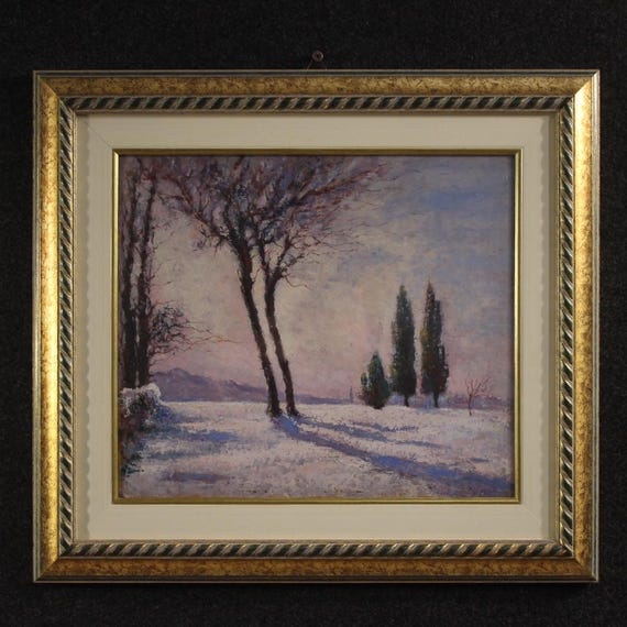 Italian snowy landscape painting signed and dated 1932