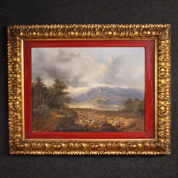 Italian landscape with wayfarers, oil on canvas dated 1845