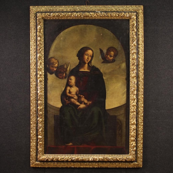 Madonna Child religious painting altarpiece antique artwork oil 17th century