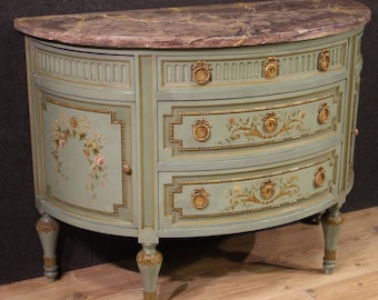 Halbmond Kommode antik Stil Louis XVI lackiert Marmor Anrichte 20 Jahrhundert