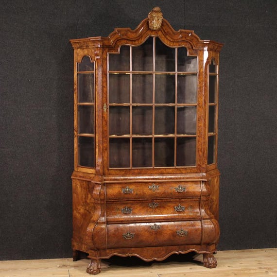 Dutch vitrine display cabinet bookcase furniture wood antique style 20th cent