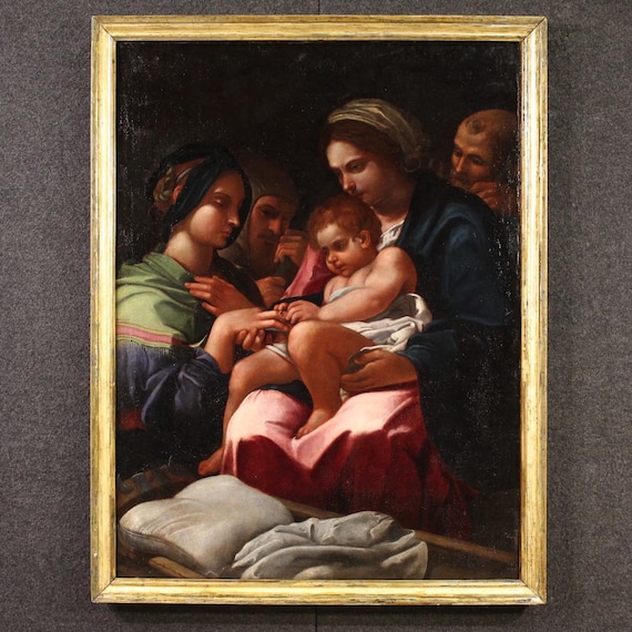 Marriage of Saint Catherine Holy Family antique oil painting art 17th century