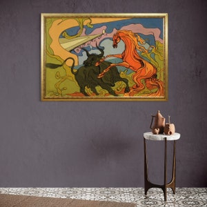 Modern painting framework horse bull contemporary art frame 20th century 900