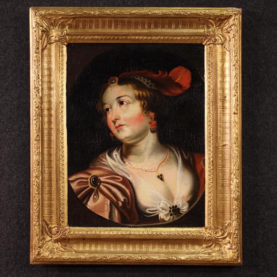 Lady portrait Italian painting oil on canvas artwork woman art 19th century