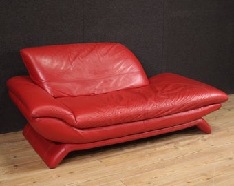 Red sofa in leather furniture vintage modern design couch 80s 20th century