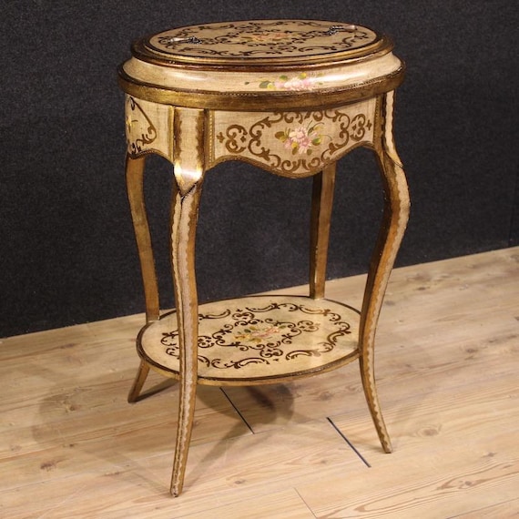 Tuscan side table furniture lacquered gold painted wood night stand 20th cent