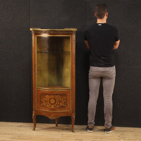 Corner Cabinet Vitrine Furniture Inlaid Bookcase Antique Style
