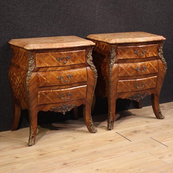 Pair of Louis XV style bedside tables, France, 20th century