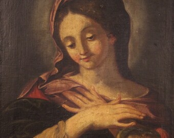 Ancien Madone tableau huile sur toile peinture religieuse Vierge Marie 600