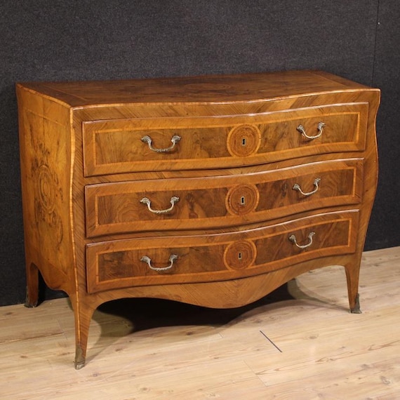 Antique commode Neapolitan chest of drawers Louis XV inlaid wood 18th century