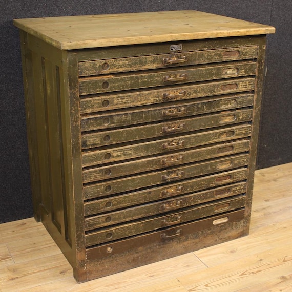 Italian woodcut workshop chest of drawers lacquered wood commode 20th century