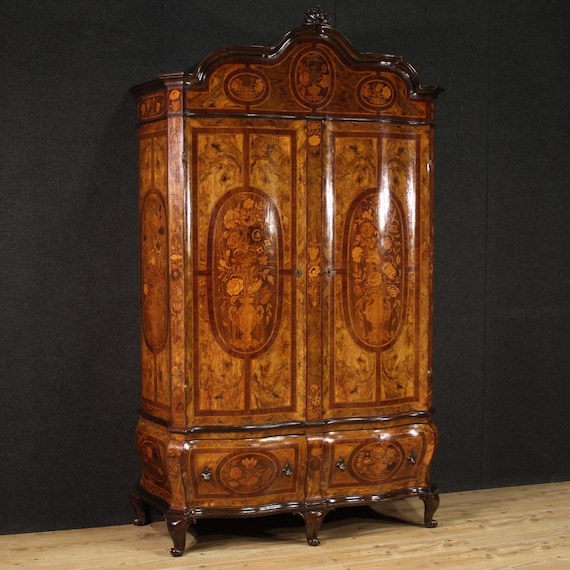 Lombard wardrobe in inlaid wood Louis XV antique style 20th century armoire