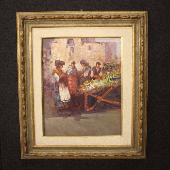 Framework oil on panel painting popular scene characters antique style 900