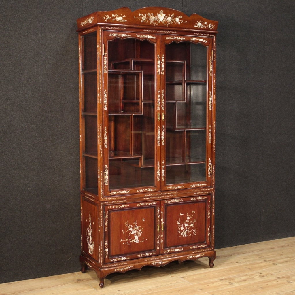 Great Vitrine Antique Style Oriental Display Cabinet Inlaid Mother