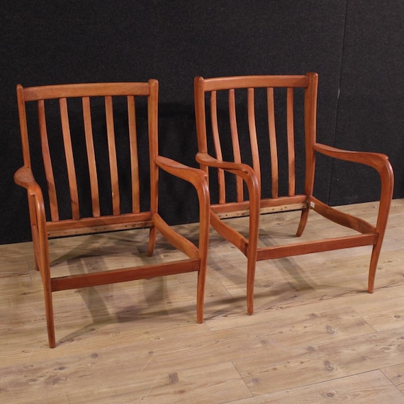 Pair of Italian armchairs modern in wood Paolo Buffa style 70s chairs