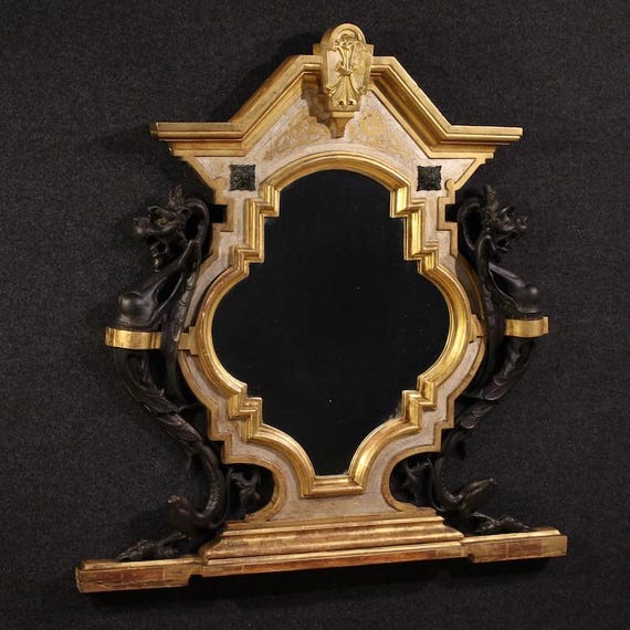 Italian mirror furniture in lacquered gold wood eclectic style 19th century