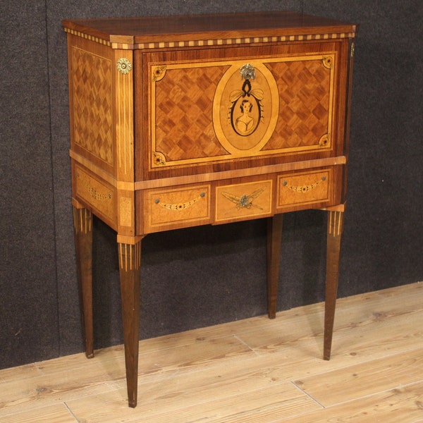 Secretaire inlaid wood antique style Louis XVI furniture desk 20th century