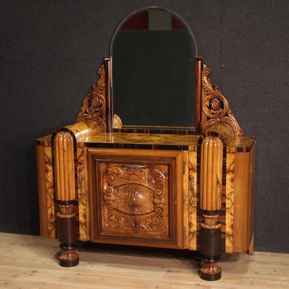 Sideboard art deco furniture commode Italian burl wood mirror 30s cabinet