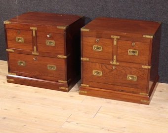 Pair of English night stands naval style furniture bedside tables 20th century