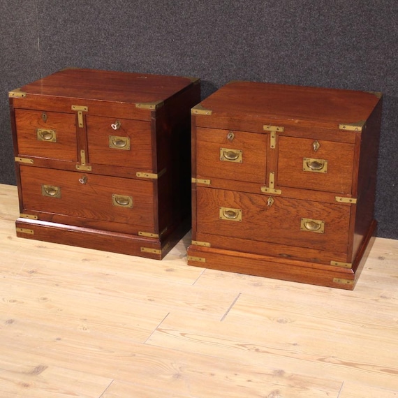 Pair of English night stands naval style furniture bedside tables 20th century