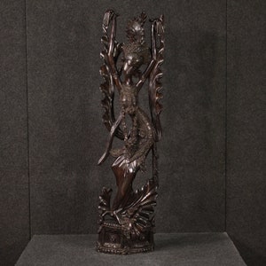 Indonesian sculpture Oriental statue in carved wood art collection 20th century