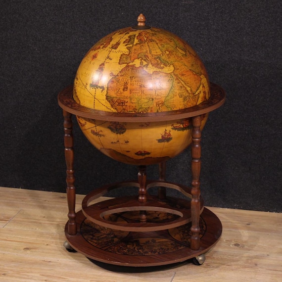 Italian globe bar cabinet in wood antique style 20th century furniture