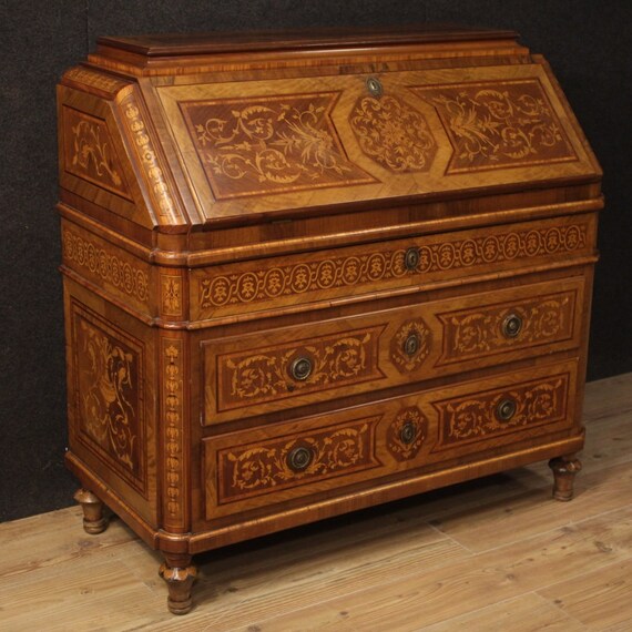 Bureau Desk Secretaire Commode In Wood Antique Style Louis Xvi Etsy