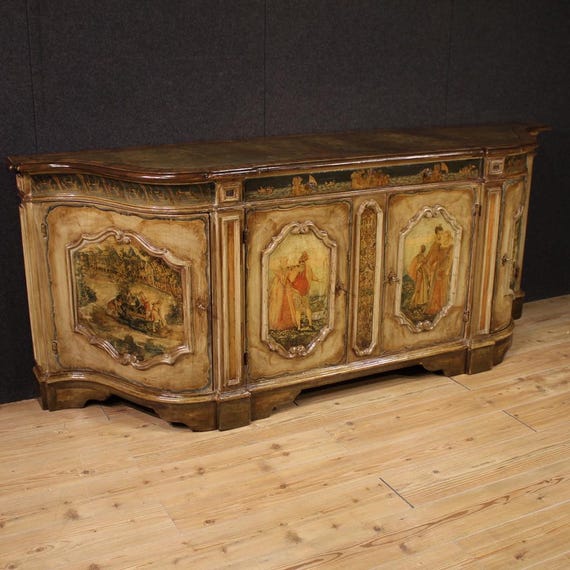 Venetian sideboard furniture lacquered painted wood cabinet antique style 900