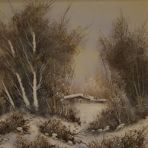 Painting framework oil on canvas with frame landscape signed antique style 900