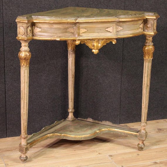 Lacquered and painted corner cabinet antique Louis XVI style table 20th century