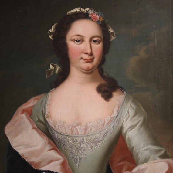 Antique painting noblewoman portrait Austrian artwork oil canvas 19th century