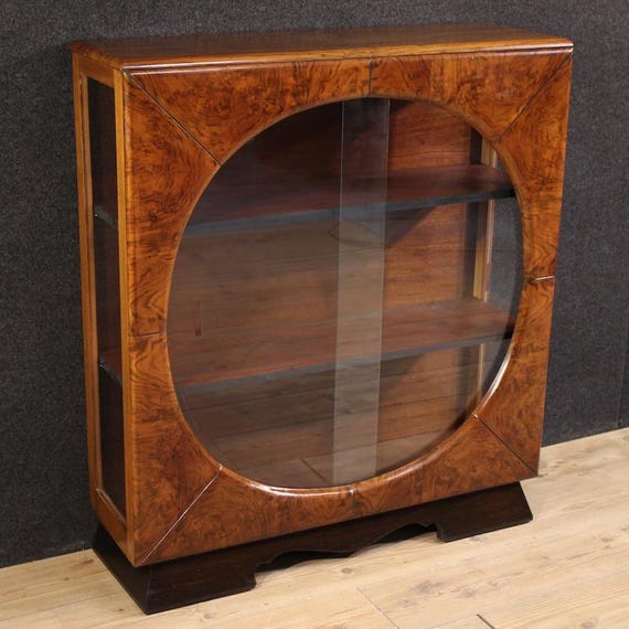 Italian display cabinet furniture sideboard walnut wood 20th century bookcase