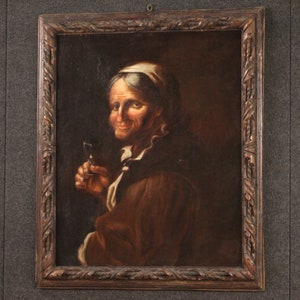 Ancien portrait italien tableau huile sur toile peinture grotesque 17ème siècle image 7