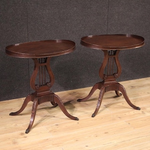 Pair of oval side tables English furniture Regengy style antique 20th century