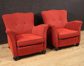 Paar italienische Sessel Design Möbel rot Stoff moderne Vintage Stühle 900