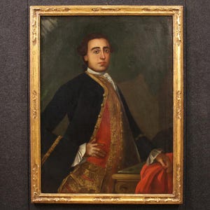 Antique artwork nobleman portrait painting oil on canvas art 18th century