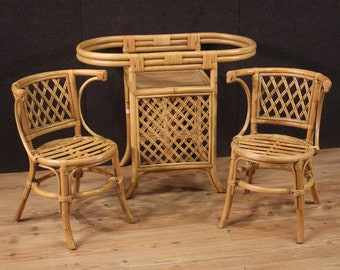 Living room set bamboo table two chairs outdoor furniture vintage decor 70s
