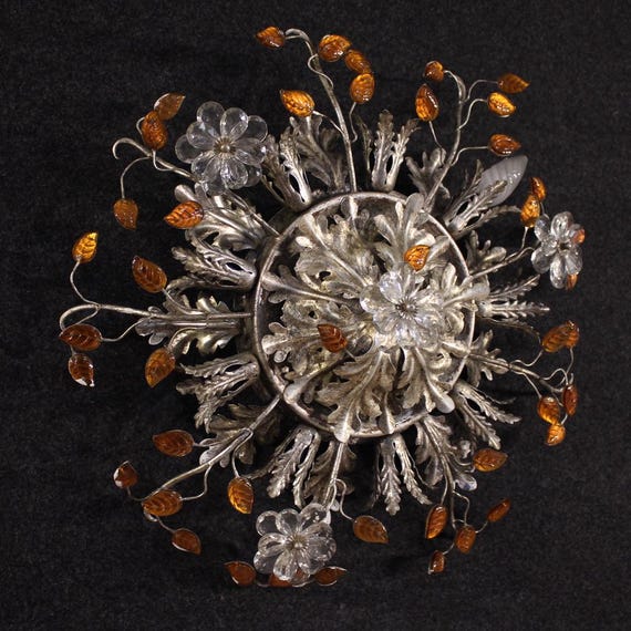 Florentine Wall Light, Banci Firenze Silver-Plated Metal Glass 70s Ceiling Light