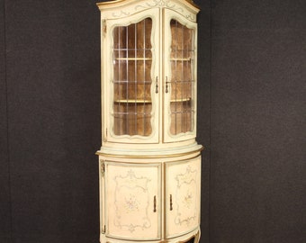 Corner cabinet furniture cupboard in lacquered painted gilt wood antique style