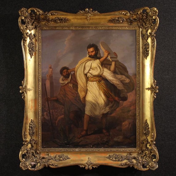 Italian painting signed by Focosi and dated 1852, *Moses Breaking the Tablets of the Law*