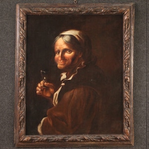 Ancien portrait italien tableau huile sur toile peinture grotesque 17ème siècle image 2