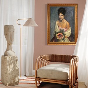 Painting framework with frame lady portrait signed mixed media antique style