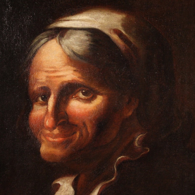 Ancien portrait italien tableau huile sur toile peinture grotesque 17ème siècle image 3