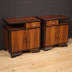 Night stands pair furniture bedside tables art deco style in wood 20th century