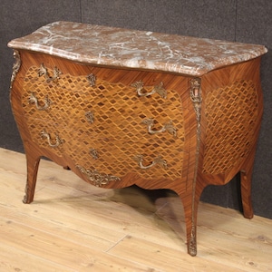 Antique Louis XV style chest of drawers inlaid marble dresser 20th century
